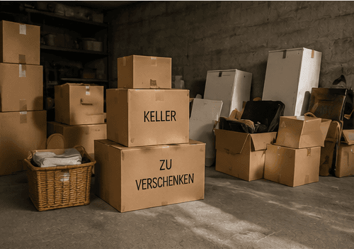 Sortierte Kellerentrümpelung mit Kartons und Sperrmüllbereitstellung in Heilbronn